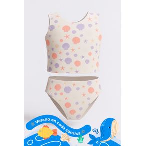 Vestido de baño de dos piezas en microfibra para niña